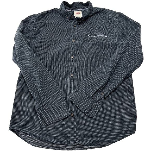 Levis Button Up Shirt Men Size L Blue White All Over Dashes Design Embroidered - Picture 1 of 8